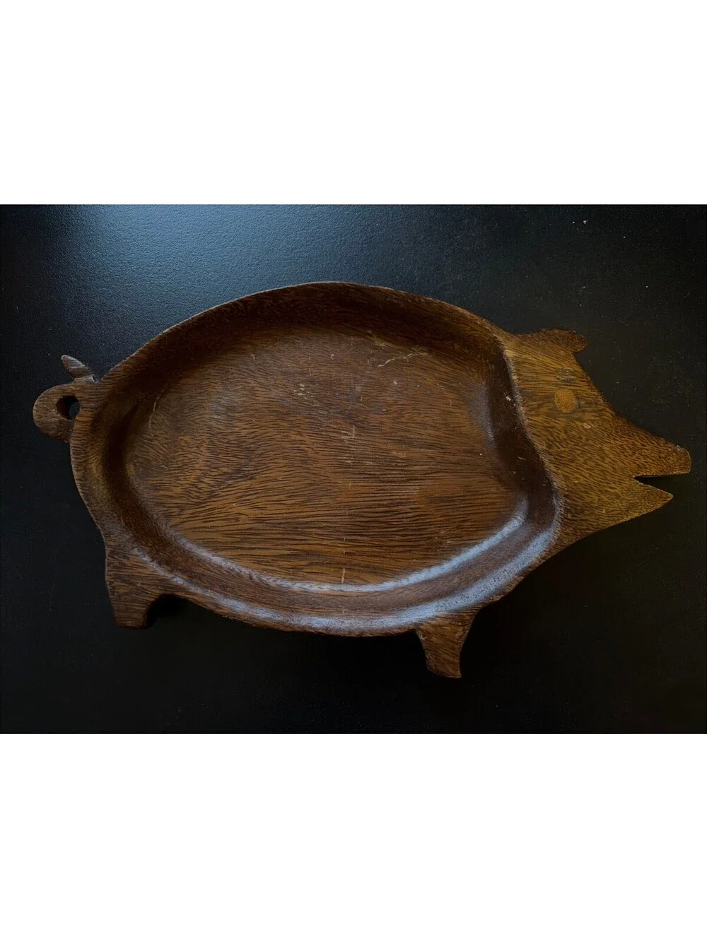 Vintage Blair Hawaii Carved Pig Dish Tray Monkey Pod Wood